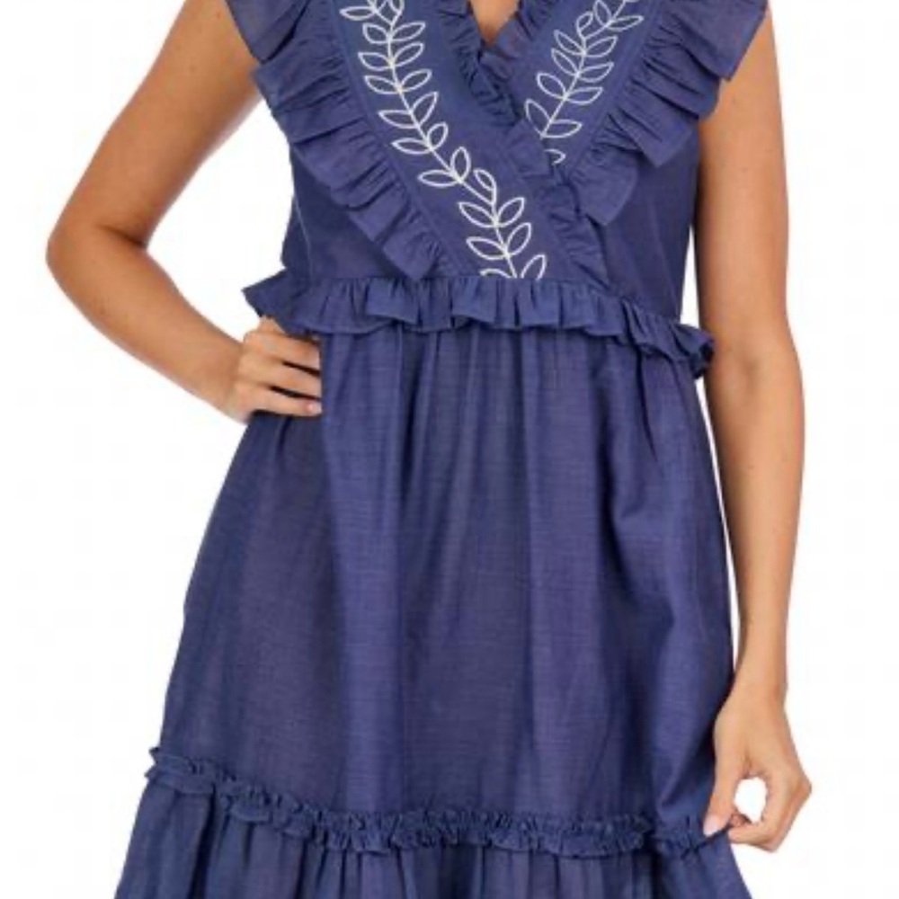 Mud Pie NWT Blue Radford Embroidered Midi Dress-M - Picture 3 of 12